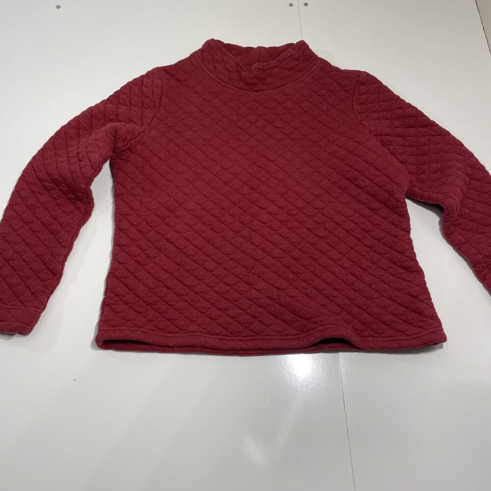 Orvis Womens Sweatshirt Top Small Burgandy Pullover Quilted Mock Neck Cotton
